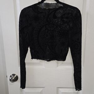 Source Unknown Black Patterned Lace Blouse
